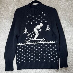 Chaps Nordic Skier Sweater Women's S Black White Fair Isle Winter Knit